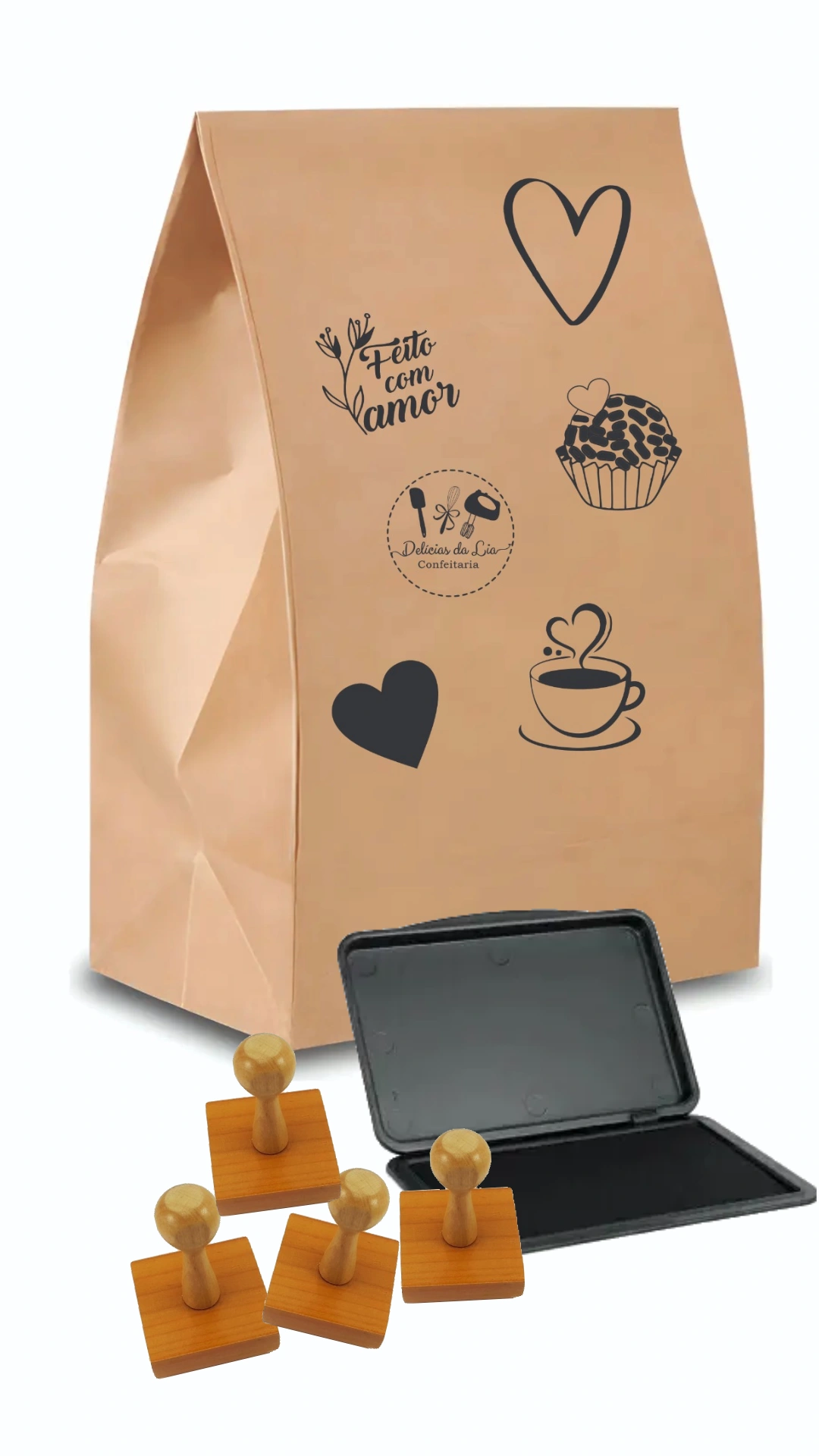 Kit 4 Carimbos Personalizados + Almofada